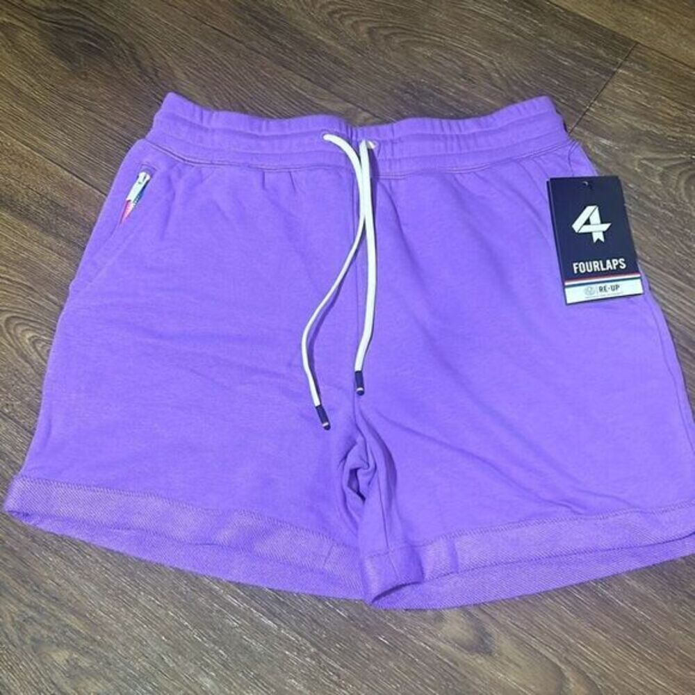 NWT FourLaps Womens Lavander French Terry Pull-On Pockets Rush Shorts Small
